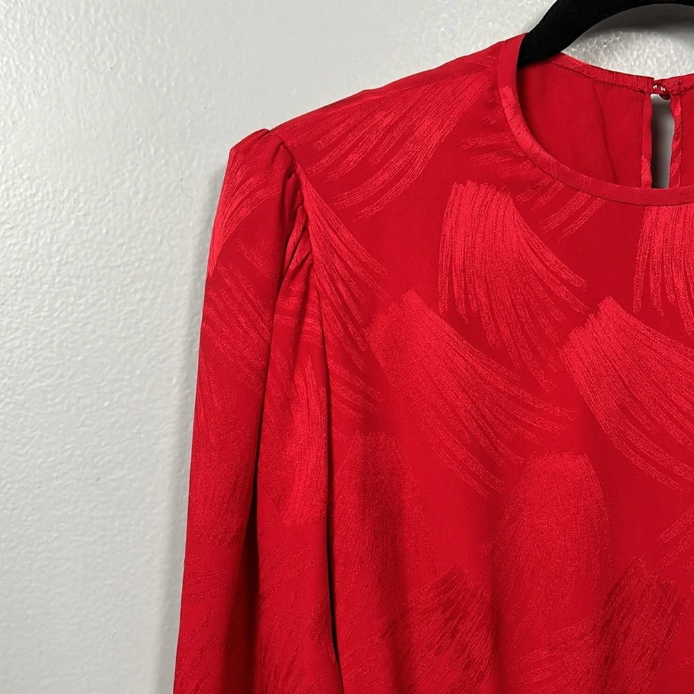 Vintage Women’s Silk Red Shift Dress Faux Feather Hem Necktie Slip on size S - Picture 15 of 17